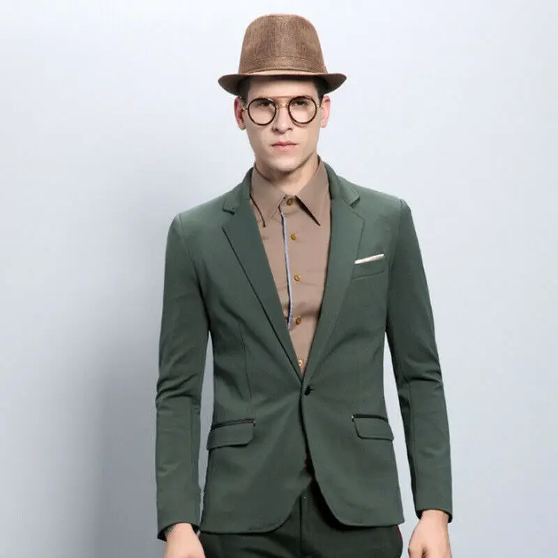 

Green Lined Men's Suits 2 Pieces Daily Business Fashion Groomsmen Custom Plus