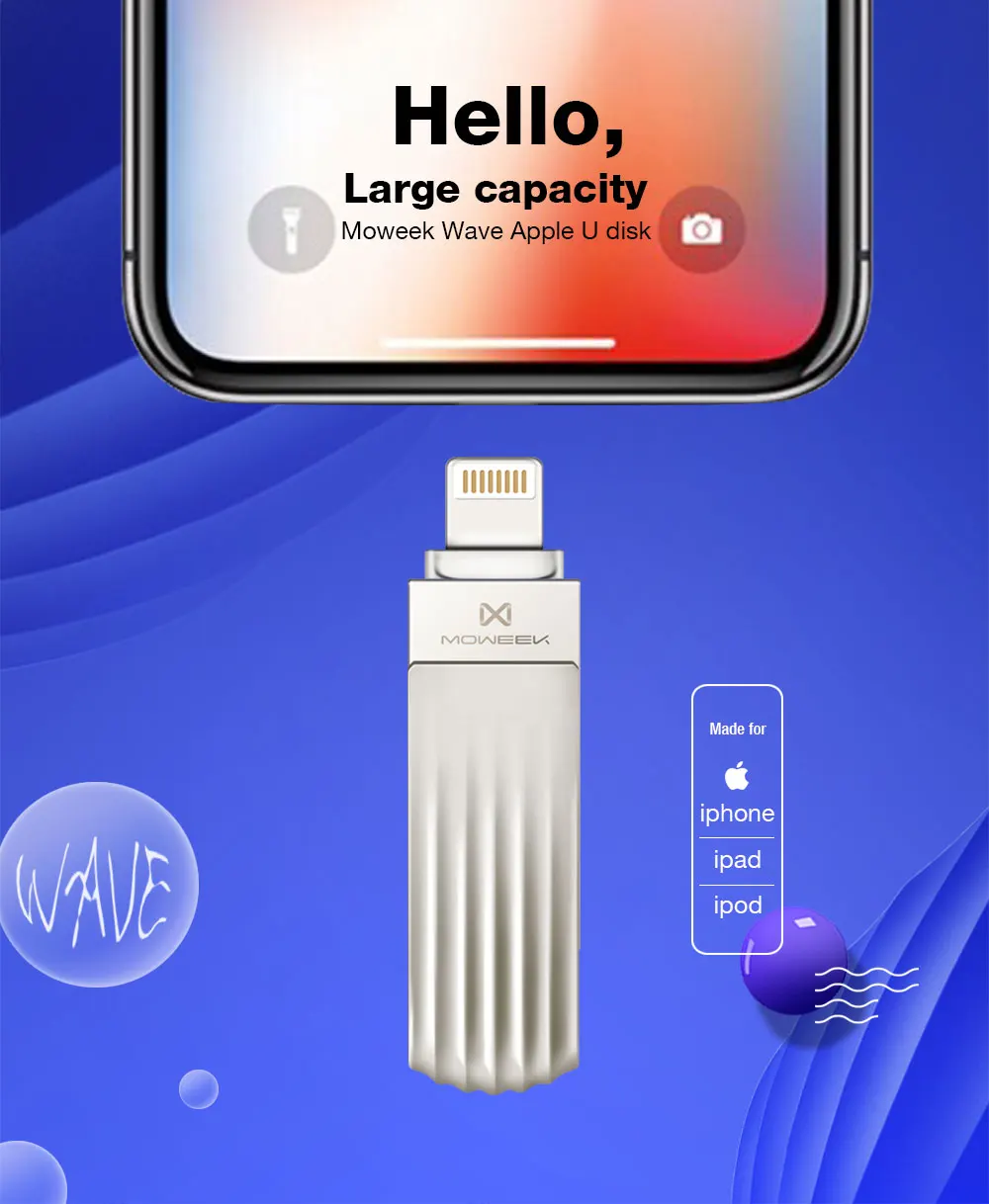 USB флеш-накопитель Moweek для iphone X, Xs, Max, 8, 7, 6, ipad, USB накопитель 256 ГБ, флешка 16 ГБ, 32 ГБ, 64 ГБ, 128 ГБ, флеш-диск USB 2,0, для iphone