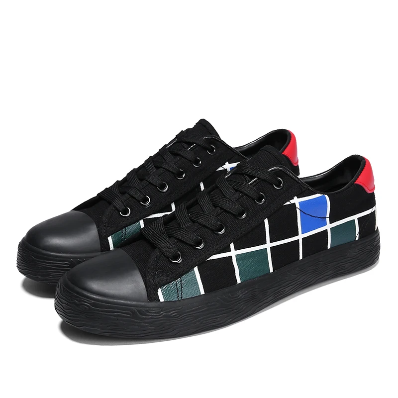 JKPUDUN Casual Canvas Shoes For Men Luxury Brand Plimsolls Espadrilles Fashion Lace Up Plaid Man Alpargatas Hombre | Обувь