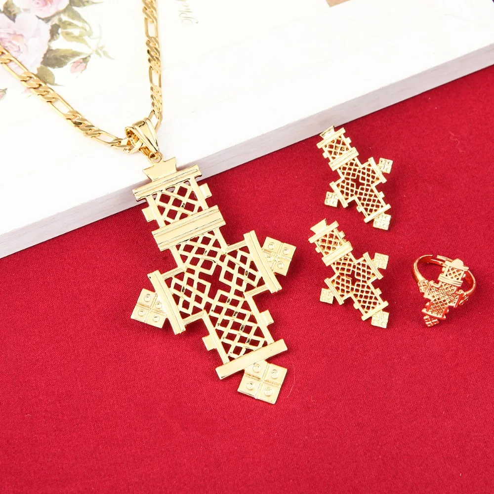 Комплект из колье серёг и кольца золотистого цвета|earrings ring set|set goldethiopian jewelry |