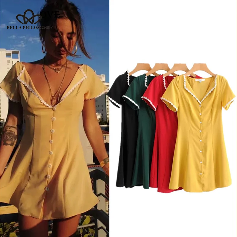 Женское короткое Кружевное платье Heydress повседневное винтажное Мини с V образным
