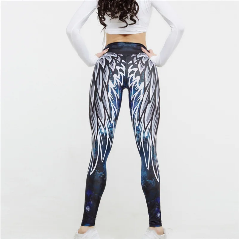 2018 New  Hayoha New Angel Wings Printing Leggings Put Hip Elastic High Waist Legging Breathable Slim Pants  4 Colour  4 Size