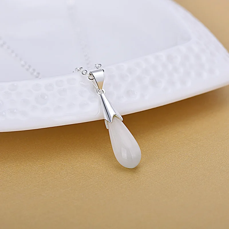 Bijoux Мода слеза падение белый/розовый опал Подвеска Ожерелье Серебро 925 пробы |