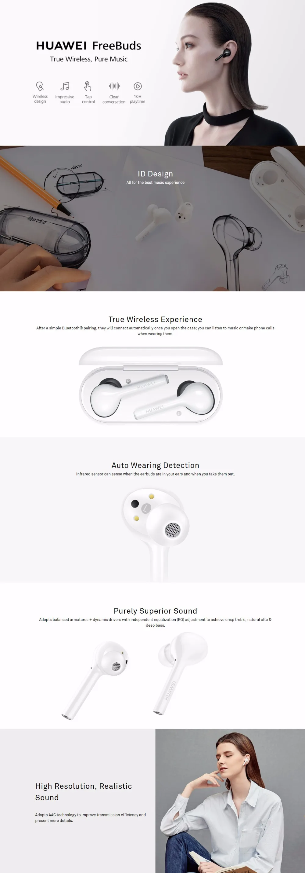 HUAWEI FreeBuds беспроводной Bluetooth наушники с микрофоном Музыка Спорт Мода Touch гарнитура Handfree динамический+ Баланс Armatur