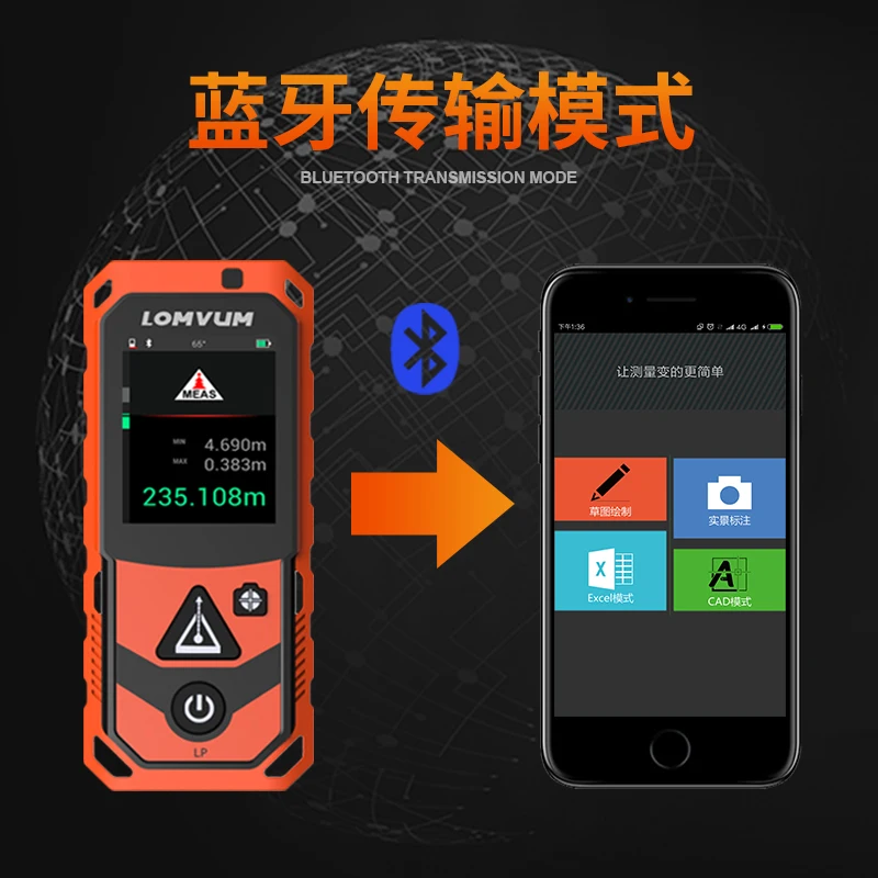 Уличный Bluetooth Сенсорный экран перезаряжаемый ручной лазерный дальномер