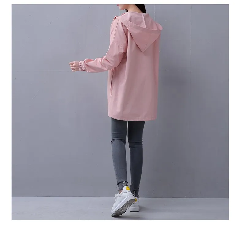 

Spring Autumn Women Windbreaker Female Long Loose Hooded jacket Coat Casual Solid Jackets Clothes