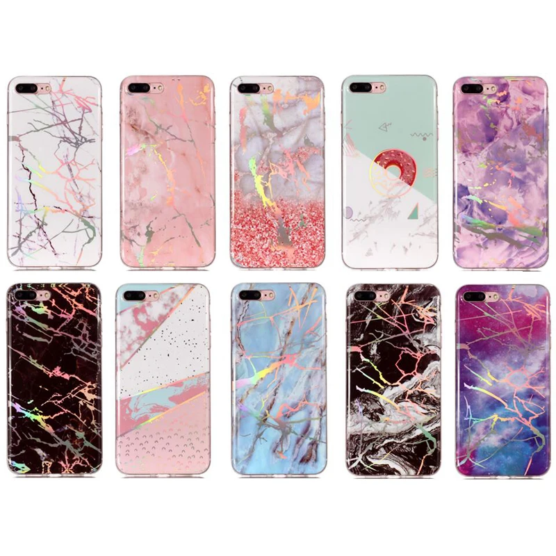 Мягкий силиконовый чехол из ТПУ с лазерным мрамором для Apple iPhone 4 4S 5 5S SE 5C 6 6S 7 8 Plus X