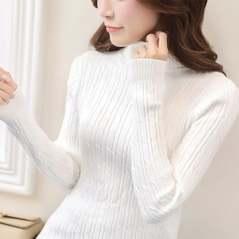 Новые осенние Для женщин вязать Свитер с воротником плотный стрейч пуловер
