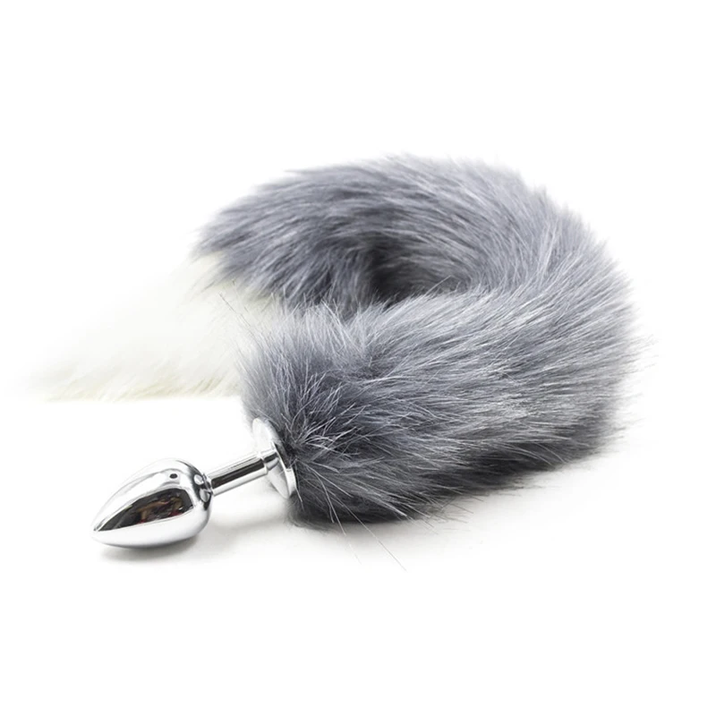 Stainless Steel Metal Butt Plug Gray Fox Tail Anal Erotic Beads Sex Toys For Women Adult Game Products for couple | Красота и