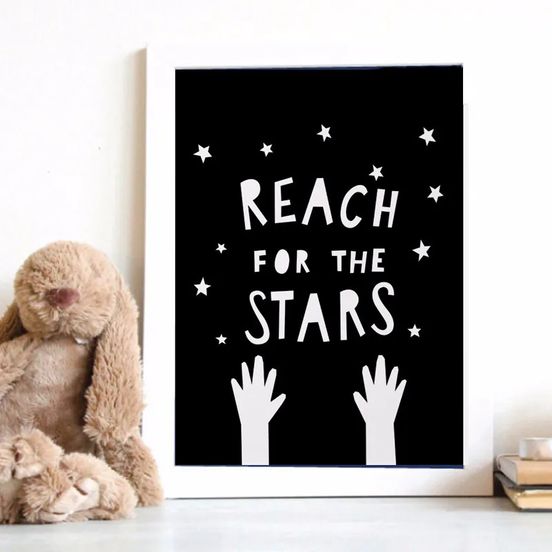 Affiche Scandinave Reach The Stars черно-белые детские стихи постер холст принты настенная