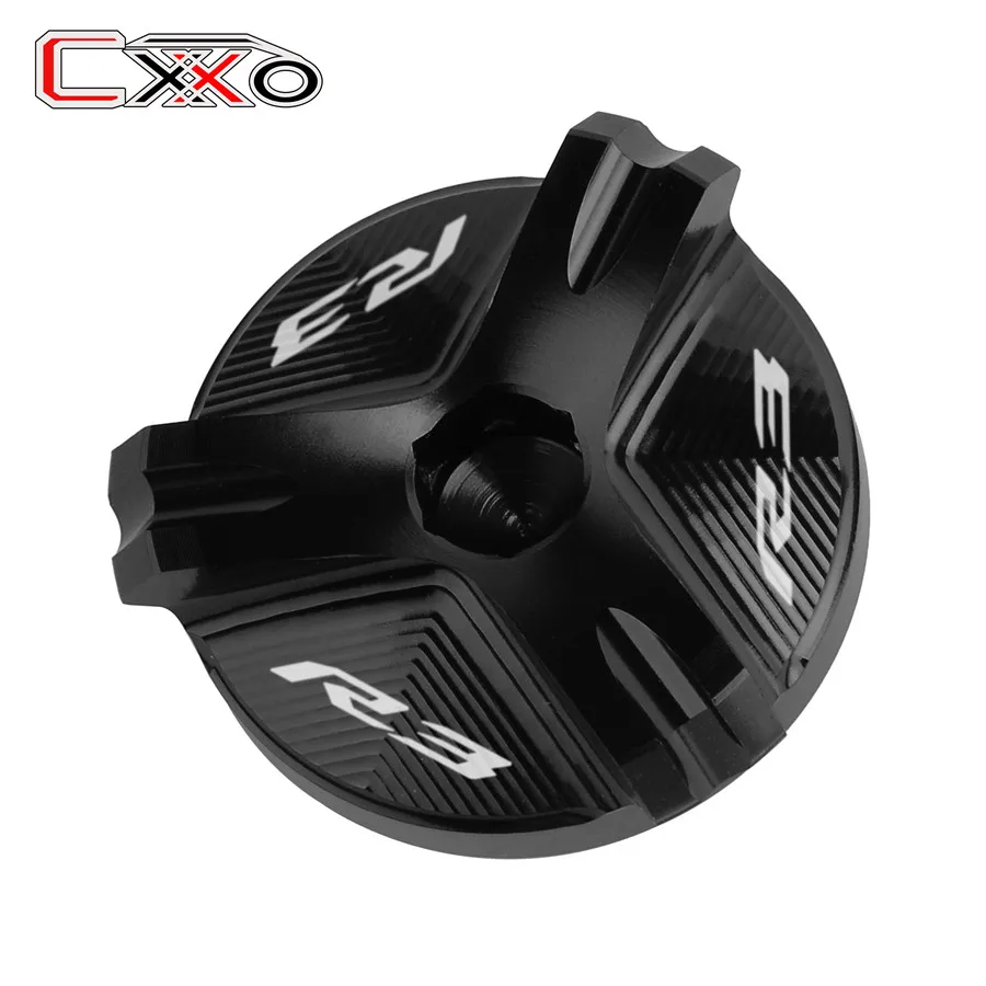 R3 logo Black Для YAMAHA YZF R1 R1M R25 R3 R6 с логотипом двигателя мотоцикла масляный фильтр Крышка Штепсельной Вилки - Цвет: R3 logo Black