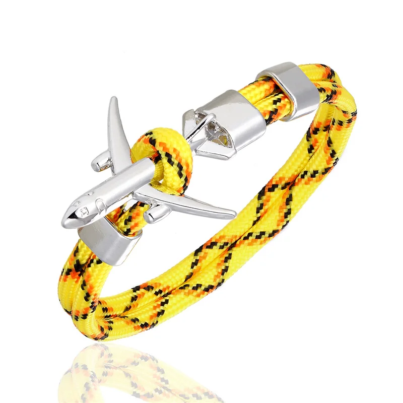 Silver Yellow Модный мужской браслет с якорем и самолетом для женщин, свободный Скай, веревка для выживания, браслеты с подвесками, мужские ювелирные изделия дружбы, Прямая поставка - Metal Color: Silver Yellow
