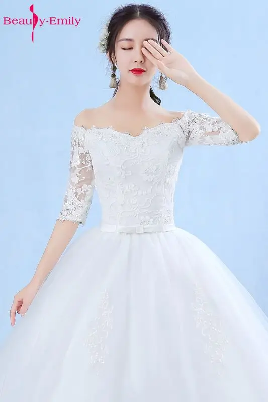 Luxury Lace Long Ball Gown White Wedding Dresses Half Sleeve V-Neck Up Tulle vestido de noiva | Свадьбы и торжества
