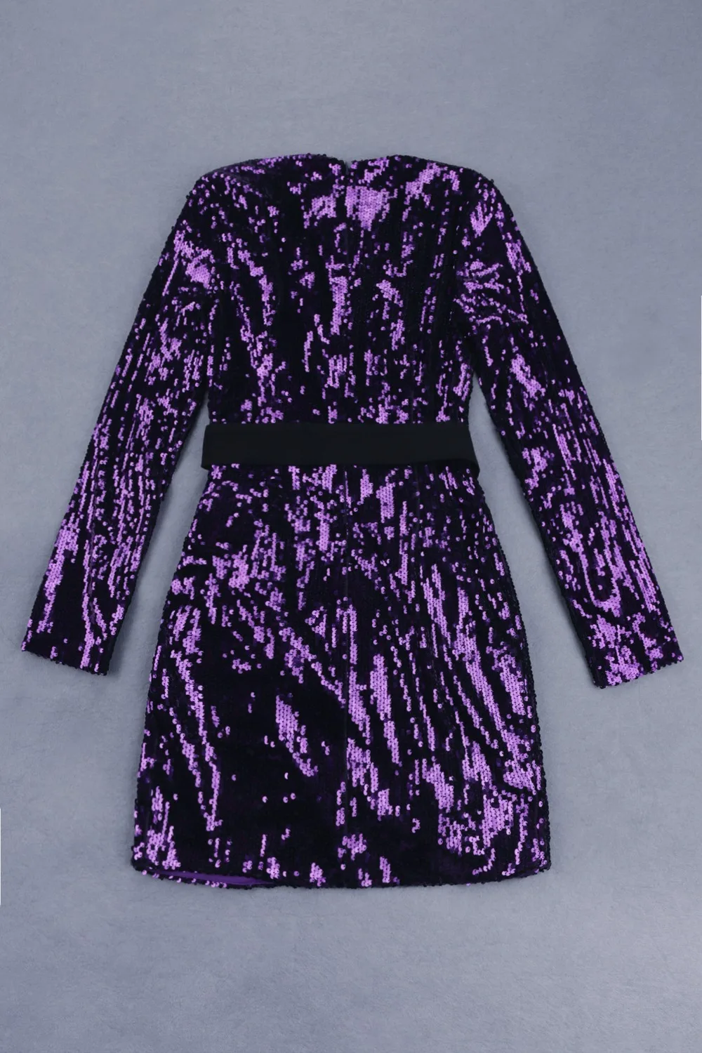 Elegant Women V Neck Sexy Sequin Dress Fashion Sashes Purple Solid Mini Clubwear Party Night Out Vestidos Autumn Festa
