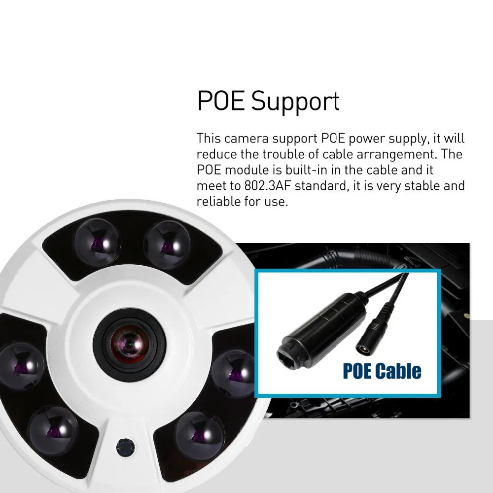 IP камера видеонаблюдения H.265 POE рыбий глаз HD 3 Мп 1296P/1080P 6 ИК светодиосветодиодный