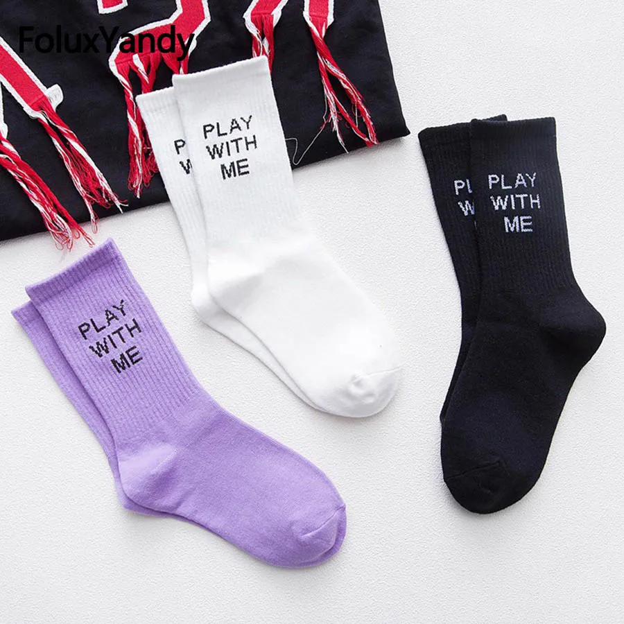 Повседневные женские носки с буквенным принтом осенне зимние забавные из хлопка