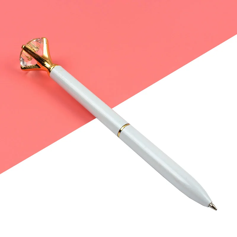 White 1 шт Kawaii Шариковая ручка большой драгоценный камень металлическая шариковая ручка с большим бриллиантом синяя и черная волшебная ручка модные школьные офисные принадлежности - Цвет: White
