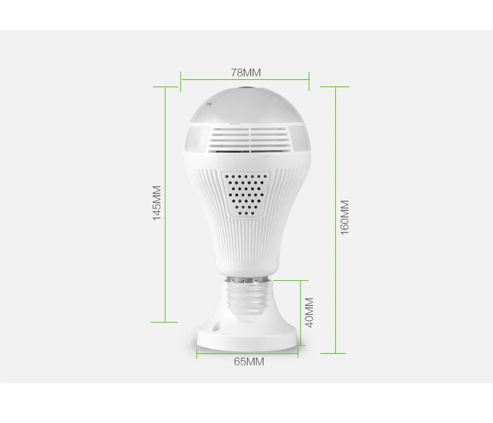 1080P панорамная камера WiFi 2.0MP рыбий глаз IP камера наблюдения для безопасности 360 ° белая ночная лампа видения