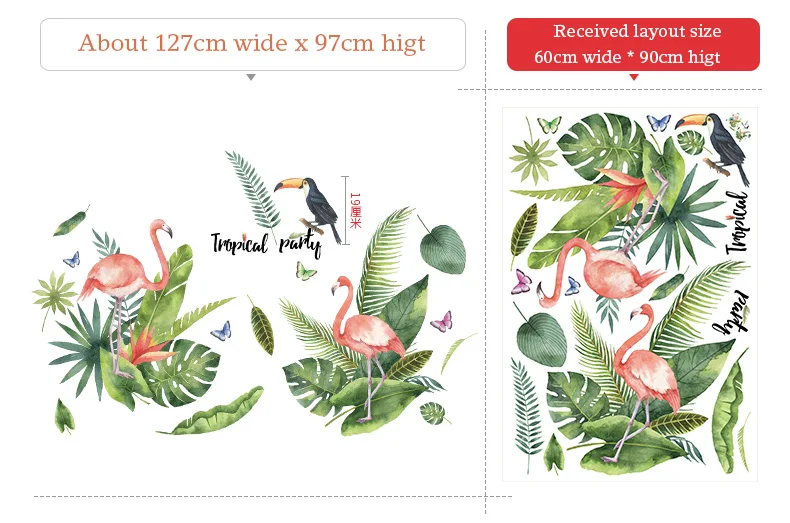

Plant Flamingos Wall Stickers Home Decor Living Room DIY Wall Decals Bedroom Green Leaf Wall Stickers For Kids Rooms