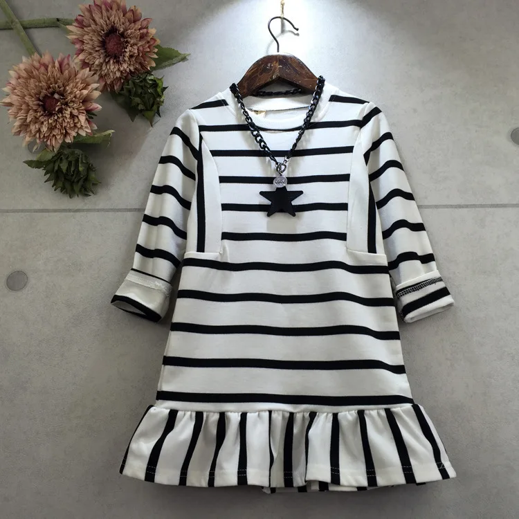 New Arrival Autumn Baby Girl Stripe Design Princess Dress Clothes Long Sleeve Cotton Mermaid Toddler 3-7 Years Old | Детская одежда и