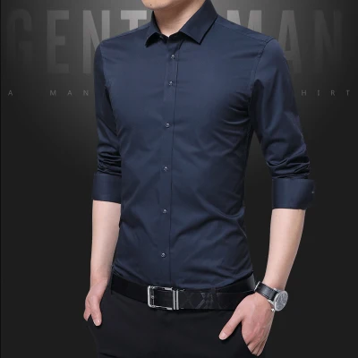 5618A dark blue Разборчивая Повседневная официальная Мужская рубашка с длинным рукавом, деловая тонкая офисная рубашка, мужские хлопковые мужские рубашки, белые 4XL 5XL - Цвет: 5618A dark blue