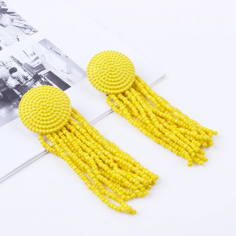 Bohemian Long Resin Beads Tassel Earring Fringed Statement stud Earrings For Women Fashion ZA Jewelry 2018 | Украшения и