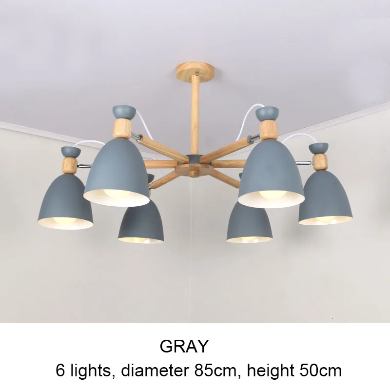 gray 6 lights Современная Потолочная люстра, металлический абажур, вращающаяся домашняя люстра, освещение в помещении для гостиной, спальни, столовой, детской комнаты - Цвет абажура: gray 6 lights