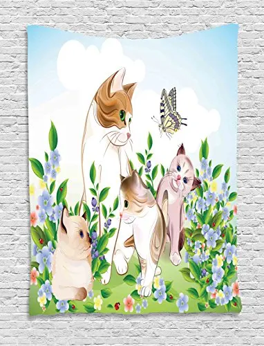 Гобеленовый декор для кошек рисунок с птицами цветок листья деревья бабочки