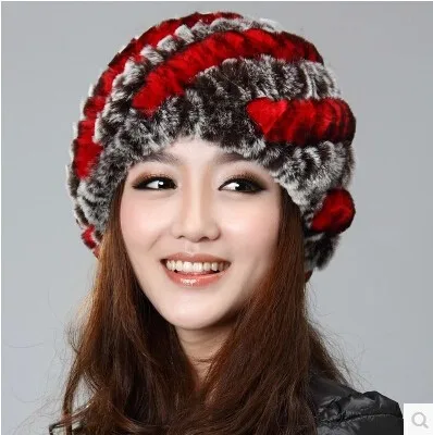 Zdfurs трикотажные настоящее rex-кролика Hat женщины Cap зимний Skullies шапочка головные уборы головной убор голову теплее Высокое качество