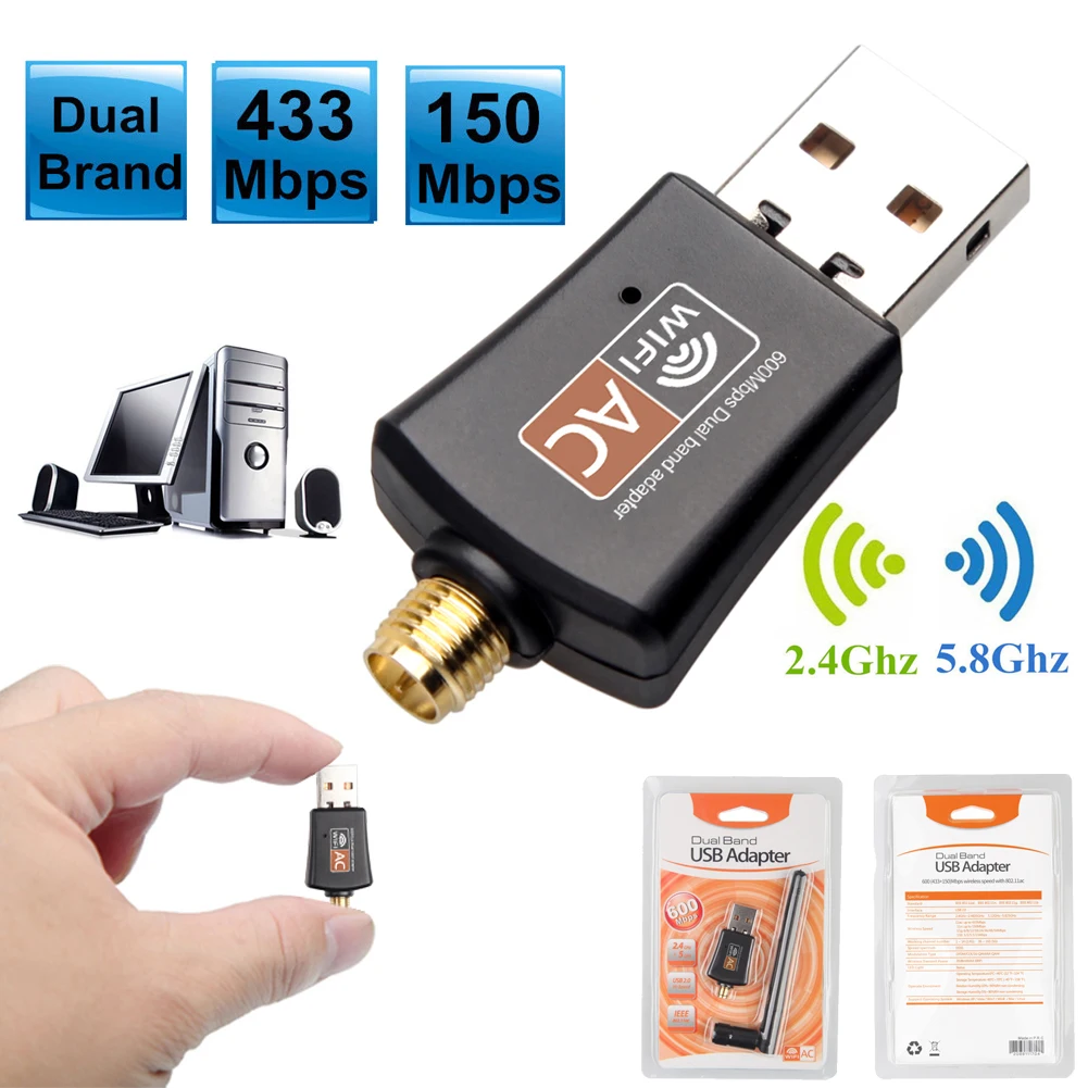 USB Wi Fi адаптер 600 Мбит/с 802.11AC 5 ГГц|usb network card|network card5ghz usb wifi |