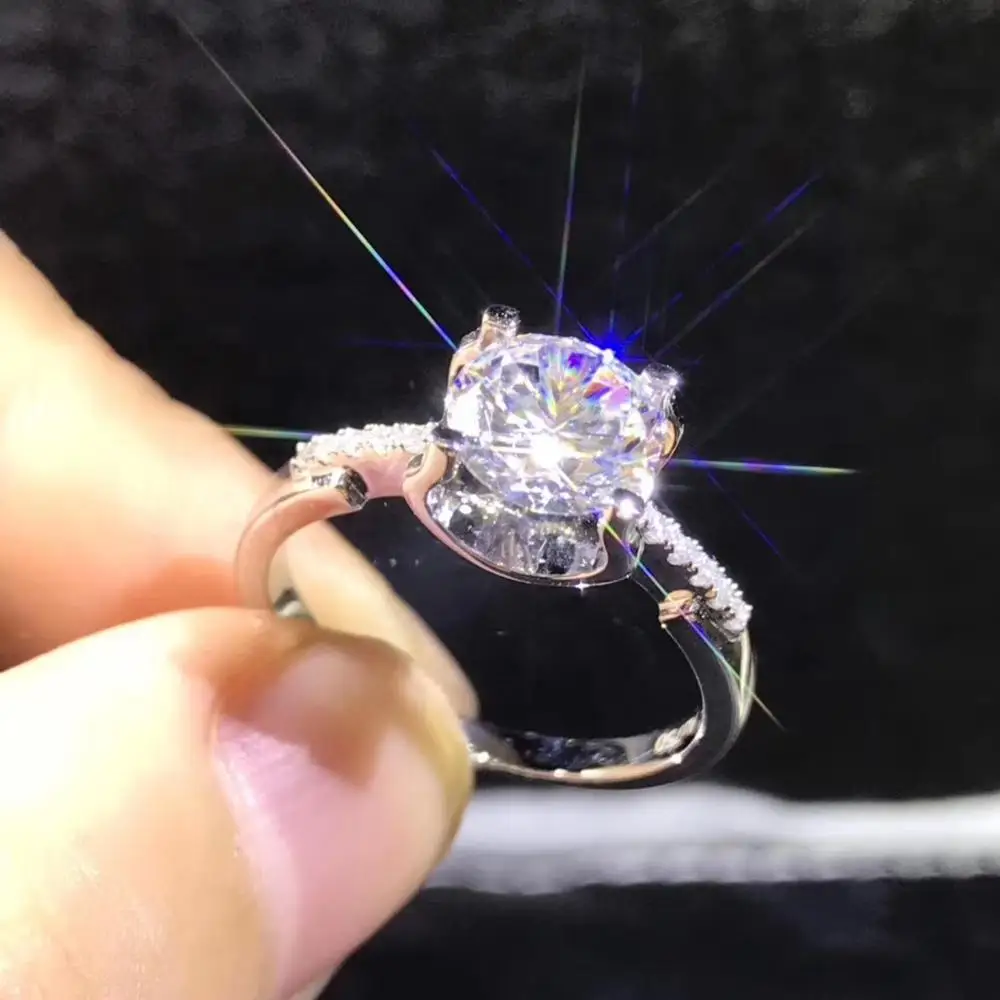 Круглое серебряное женское кольцо с муассанитом 1ct D VVS | Украшения и аксессуары
