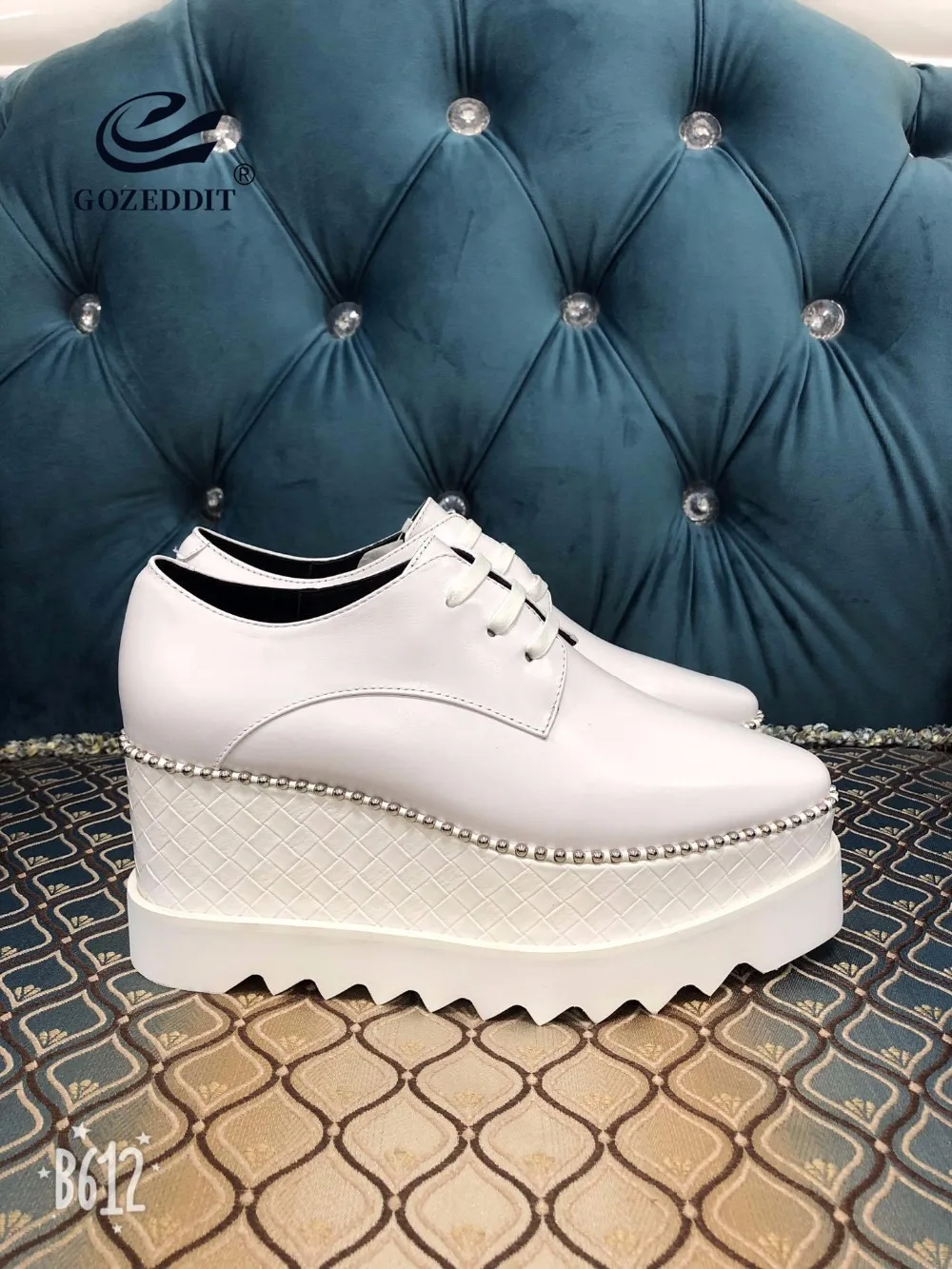 GOZEDDIT/корзинка стразами женская обувь из зернистой коровьей кожи на танкетке 8 см
