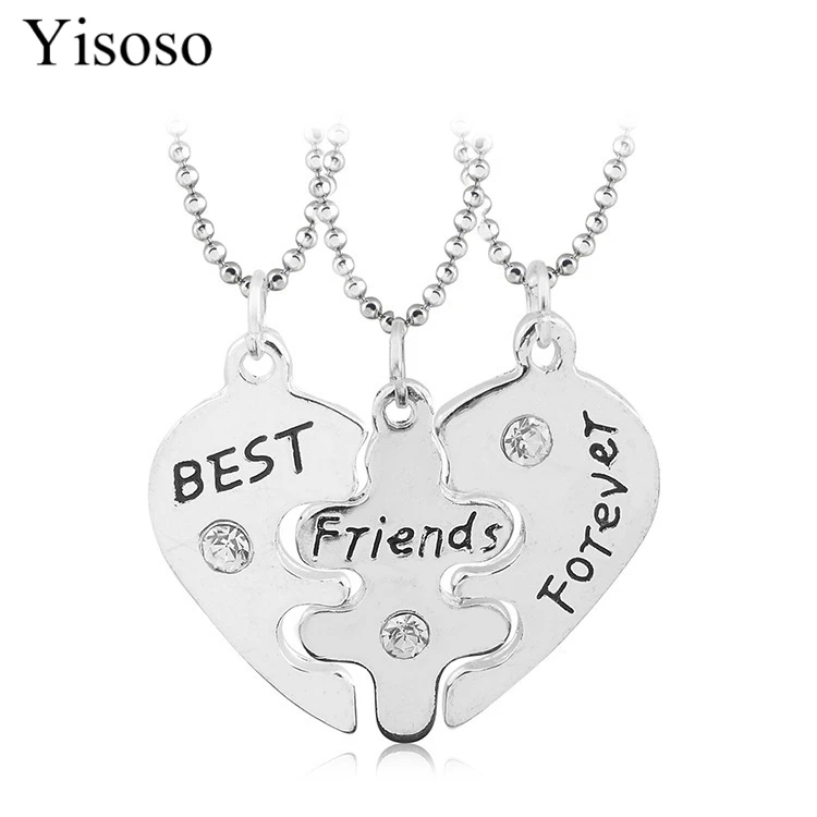Yisoso Collares 3 шт./компл. металлические сердца любовь головоломка буквы массивные