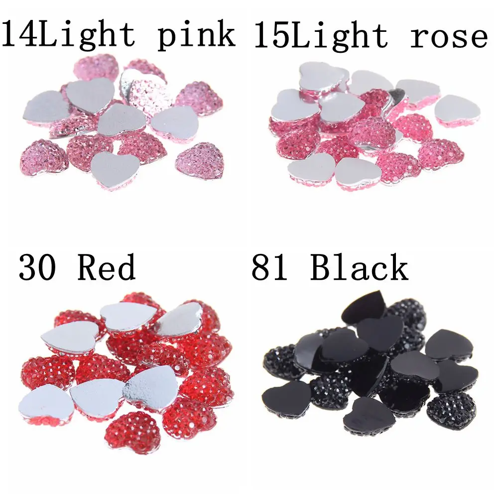 

8mm 100pcs Heart Shape Many Colors Resin Rhinestones Flatback Diamonds Craft Glue On DIY Decorations Clothes Bag Shoes Supplies
