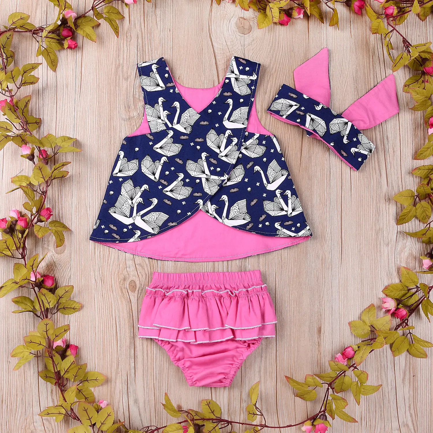 3PCS Clothes Newborn Baby Girls Kids Swan Romper Tops+Tutu Shorts Pants Outfits | Мать и ребенок