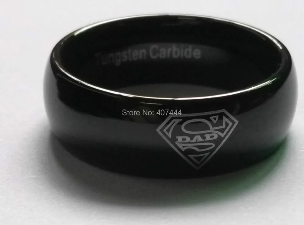 

Free Shipping USA UK France Canada Russia Brazil Hot Sale 8MM Black Dome Best Gift Father's Day Super Dad Tungsten Wedding Rings