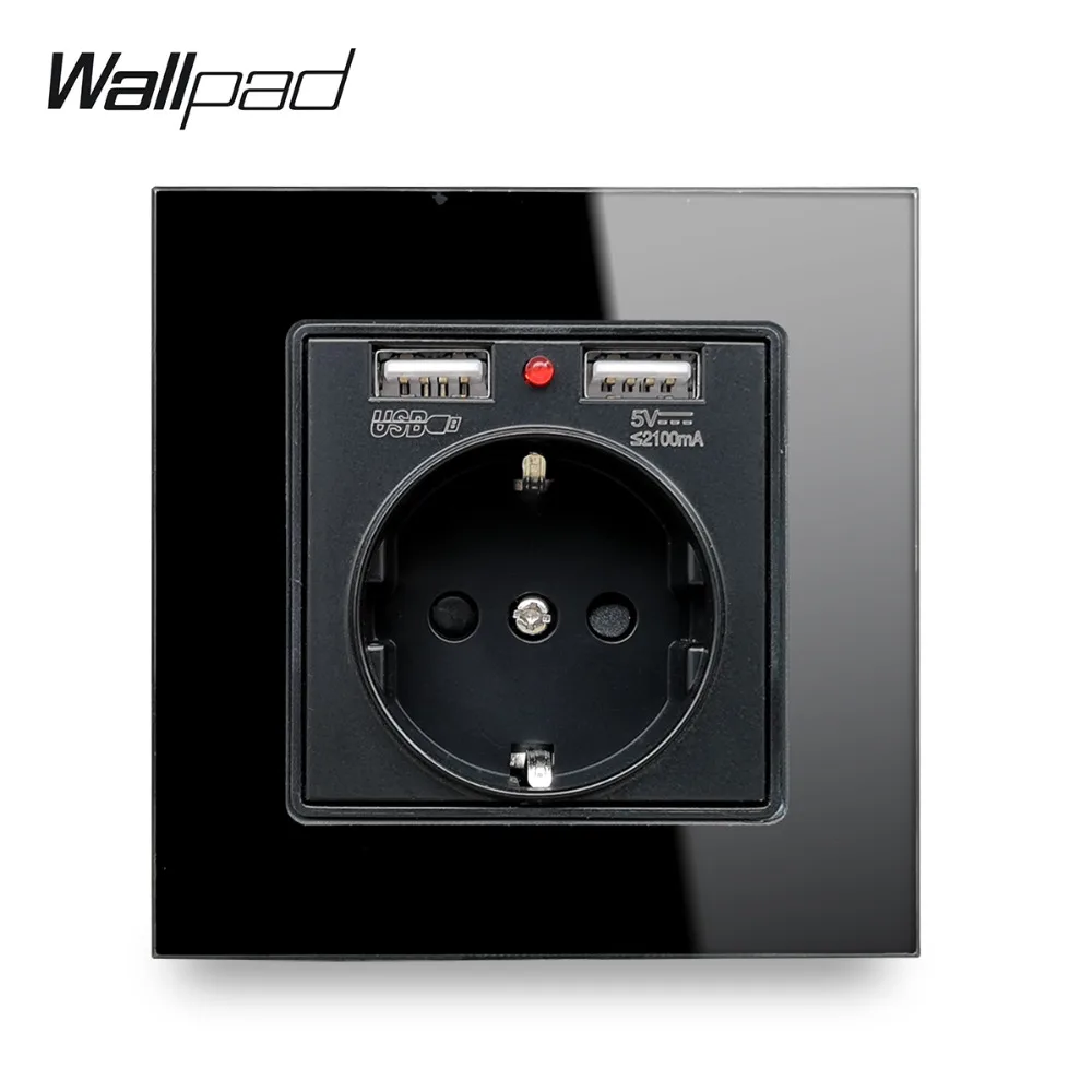 Wallpad S7 белая и черная стеклянная панель ЕС настенная розетка с 2 1 А usb-порта для