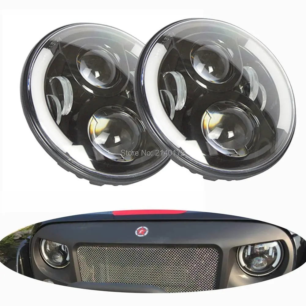 

Black 7" Inch Round LED Halo Ring Headlights Bulb Lamp For Jeep Wrangler JK TJ LJ Hummer H1 H2 LED Headlamp Projector DRL