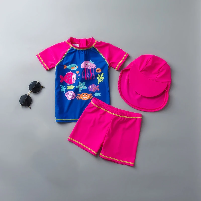 Детский купальный костюм из двух предметов детский с УФ защитой шапкой для