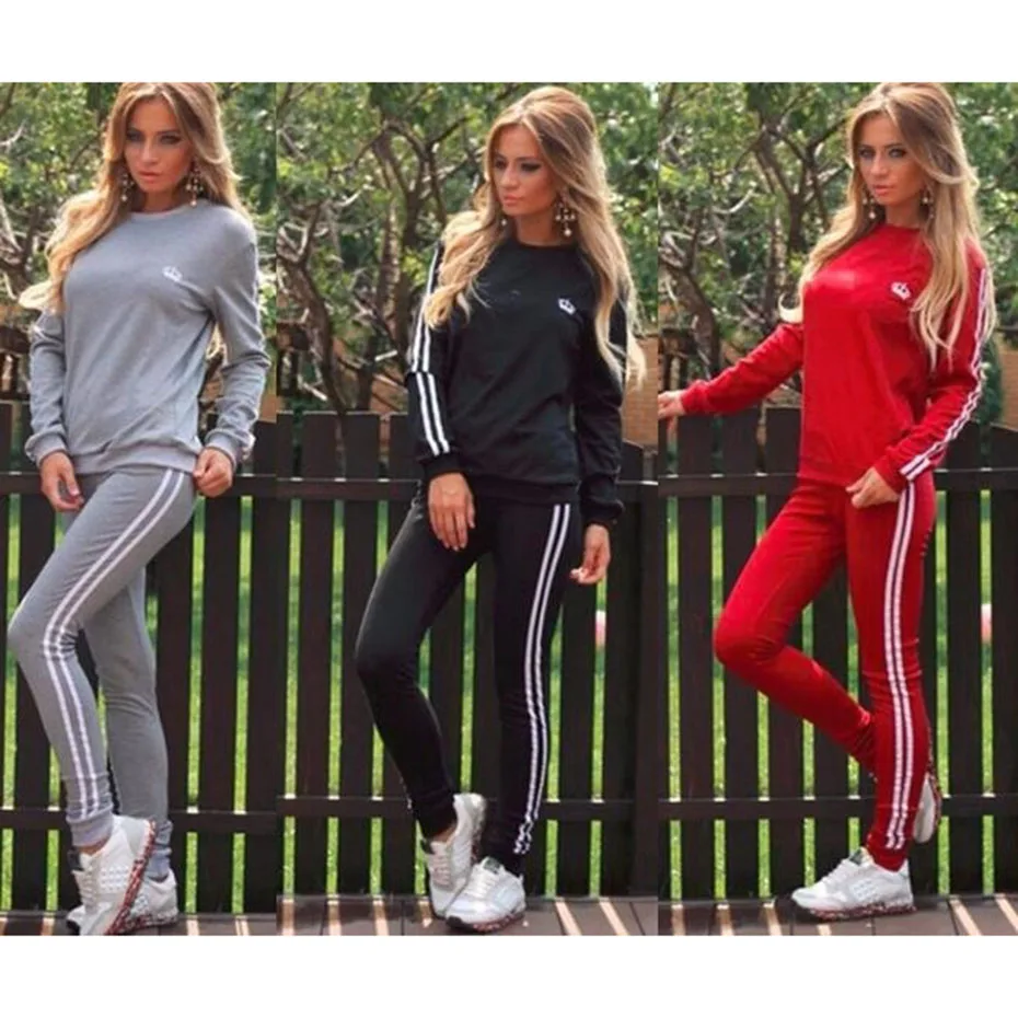 Новинка 2018 женские спортивные костюмы пуловер с длинными рукавами штаны топы