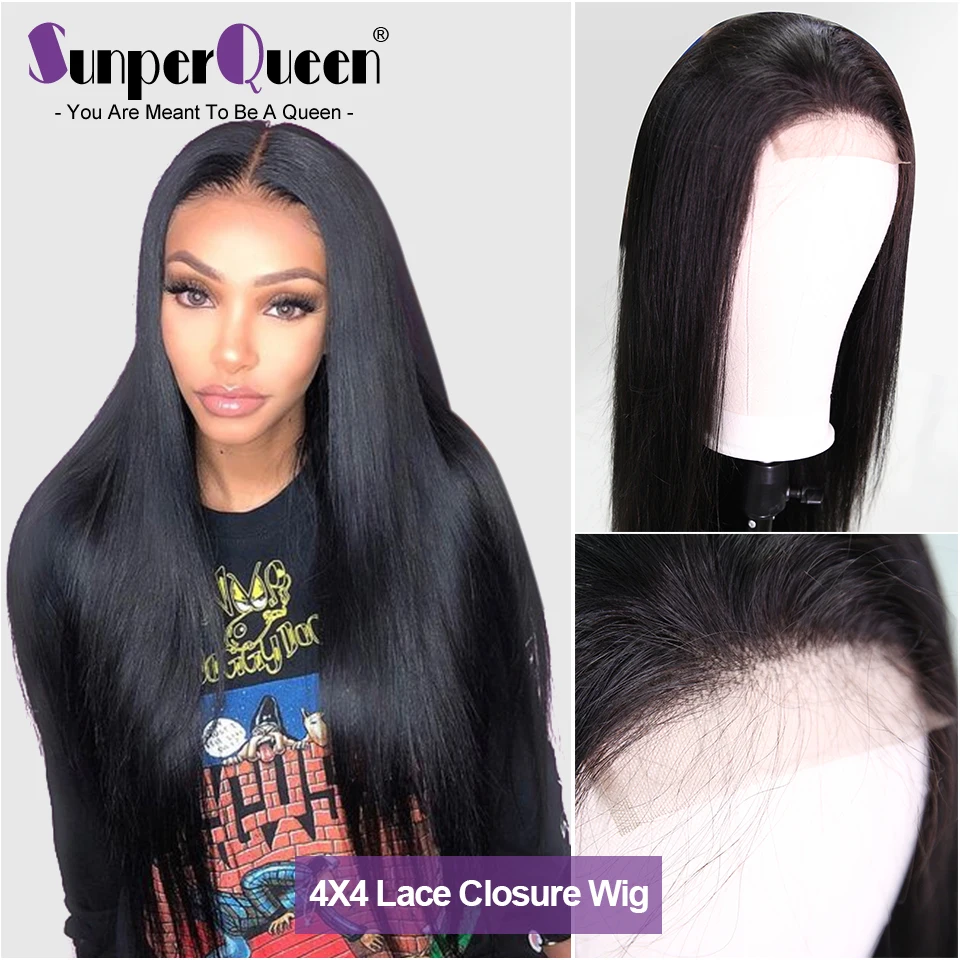 Бразильские 4*4 прямые волосы на шнурках парик Remy человеческие парики