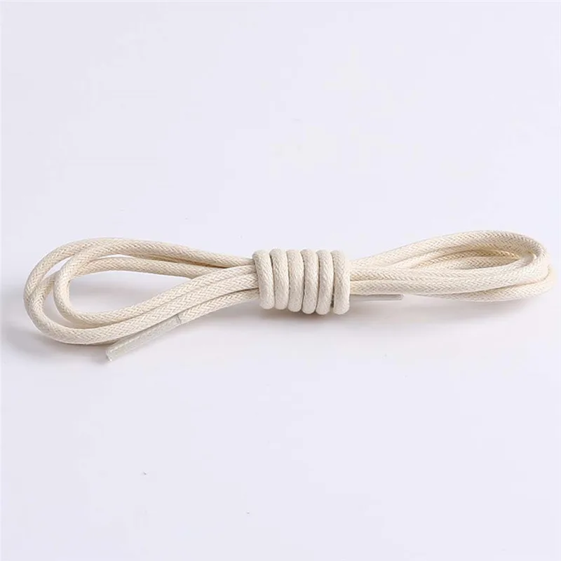 Creamy White 1 пара однотонных вощеных хлопковых круглых шнурков модные классические унисекс Водонепроницаемые кожаные шнурки для обуви 80 см 120 см - Цвет: Creamy White