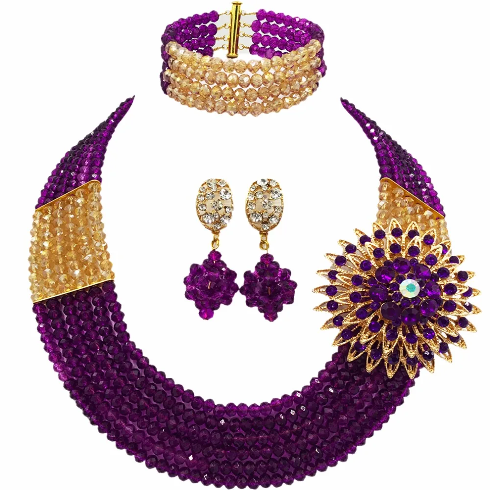 Модный Фиолетовый золотой AB набор из нескольких нитей бусин ожерелье