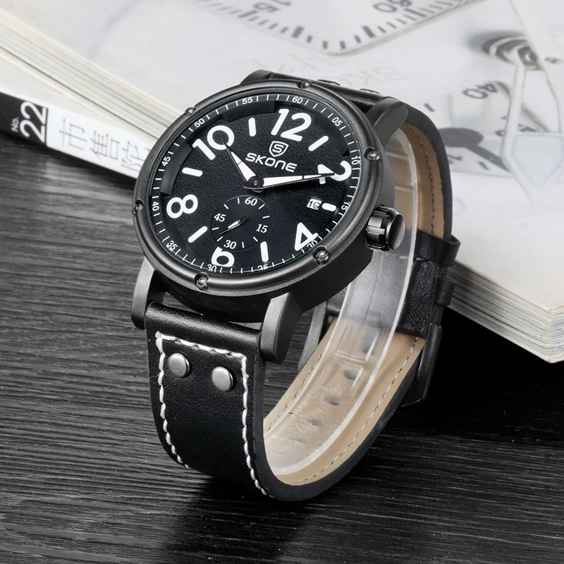 Часы наручные SKONE Мужские кварцевые в стиле милитари Брендовые с большим