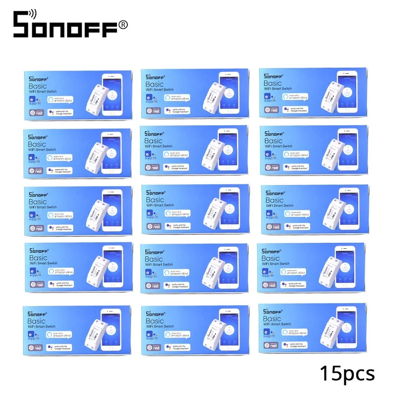Sonoff basic 15pcs 2/3/5/6/8/10/15/20 шт. SONOFF Basic Wi-Fi переключатель «сделай сам» 10A Беспроводной дистанционный переключатель светильник 220v Wi-Fi таймер умный дом Google Alexa - Комплект: Sonoff basic 15pcs