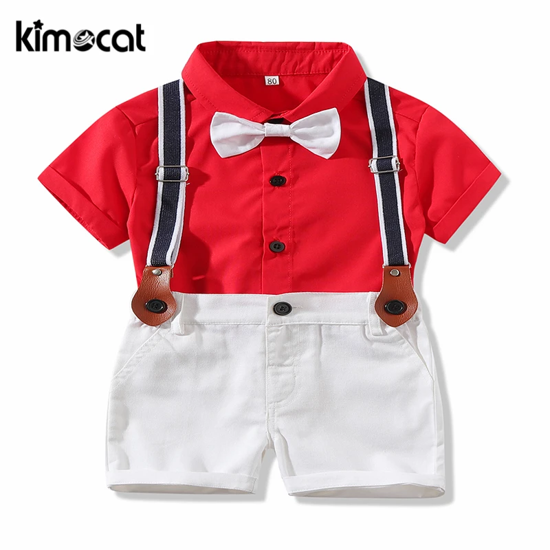 Летняя одежда для новорожденных Kimocat блузка с шортами малышей мальчиков набор