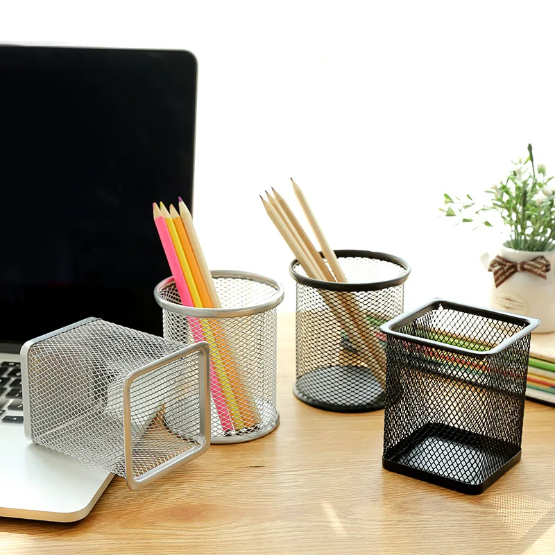 Creative Hollow Out Mesh Metal Pen Holder Multifuction Desk Organizer Storage Box Desktop Office Home Supplies Boxes |