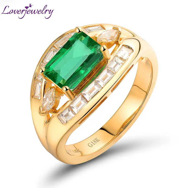 

LOVERJEWELRY кольцо Emerald Rings 18kt Yellow Gold Diamonds 1.6ct Emerald Wedding Unisex Ring For Husband Wife Best Gifts