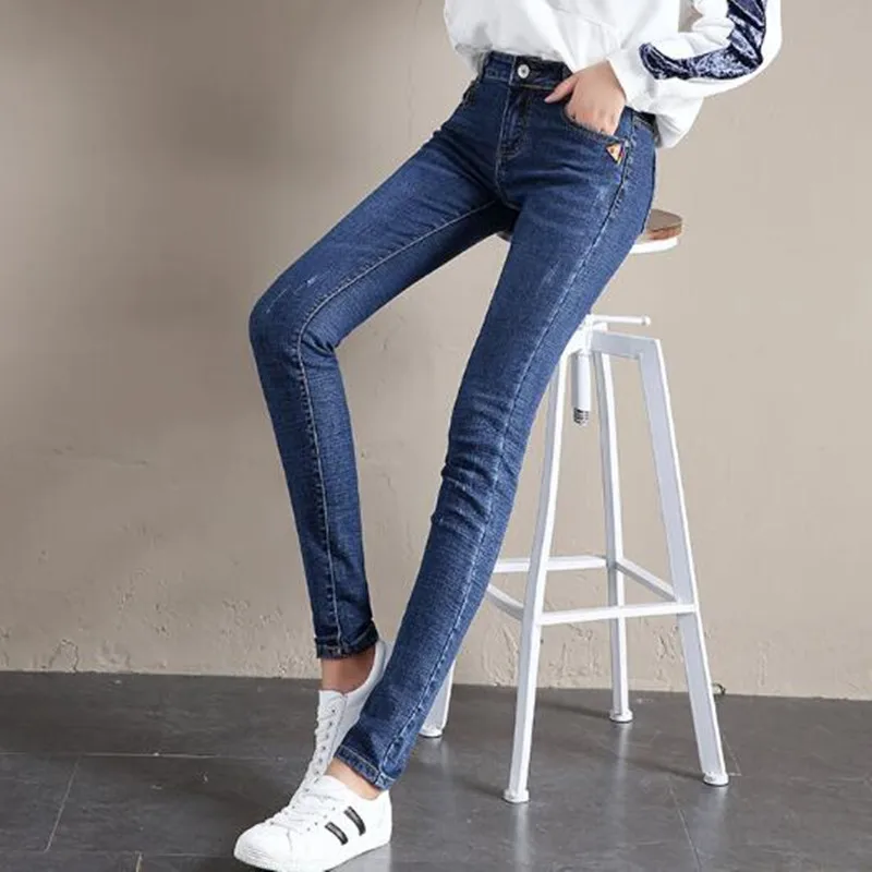 Женские осенние однотонные облегающие джинсовые брюки женские Студенческие