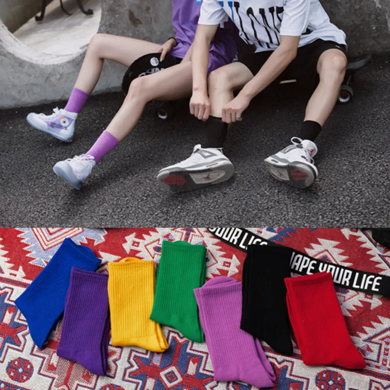 2018 хлопковые однотонные носки Длинные унисекс уличные скейтборды милые Хип-хоп